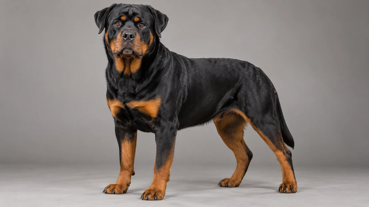 Rottweiler köpek — siyah + kızıl-gül (standart) renk