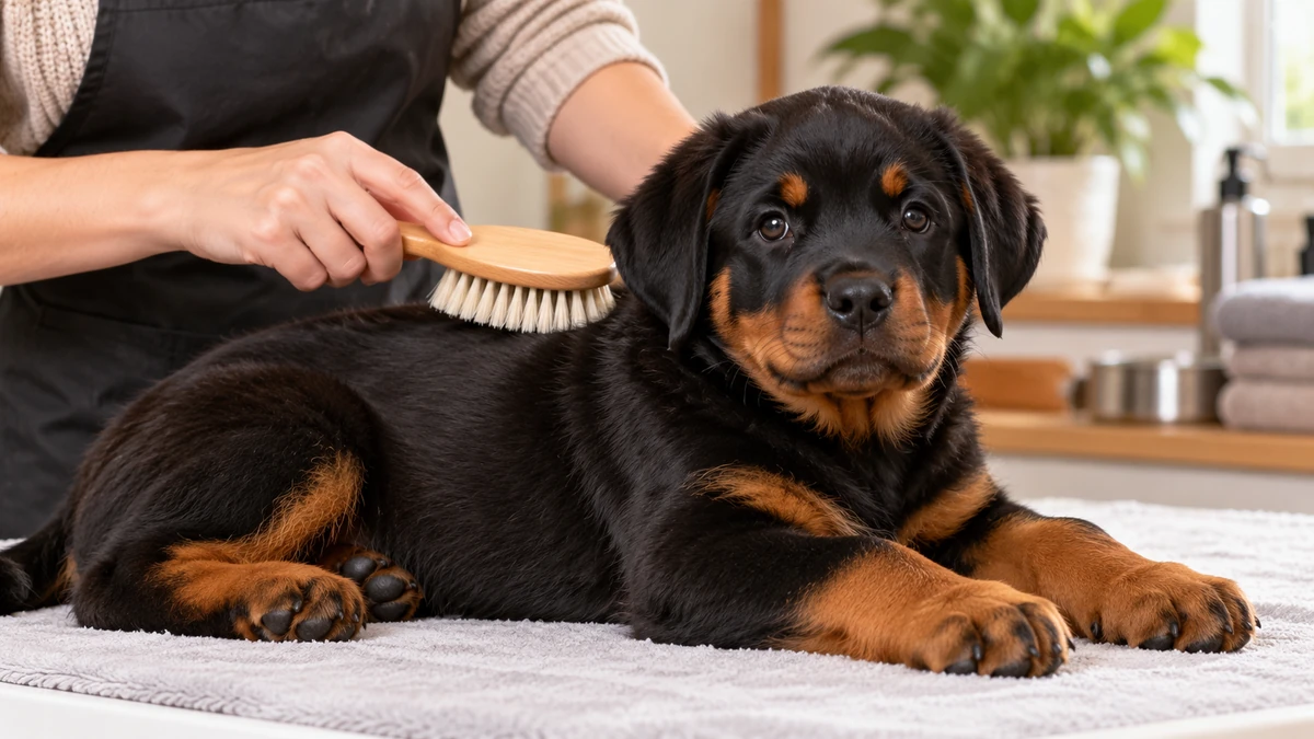 Rottweiler yavru köpek — tüy bakımı ve fırçalama