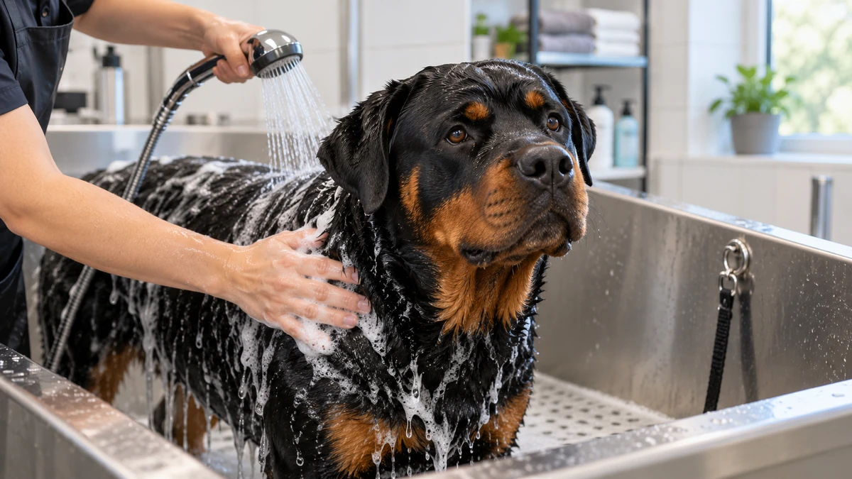 Rottweiler köpek — banyo ve temizlik